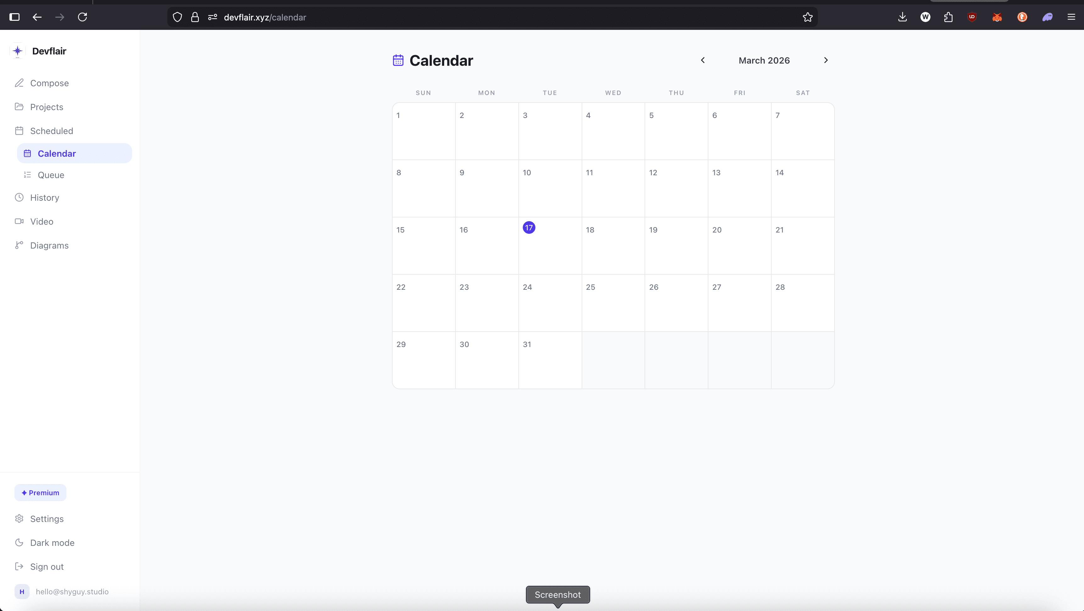 Calendar view showing scheduled posts across the month